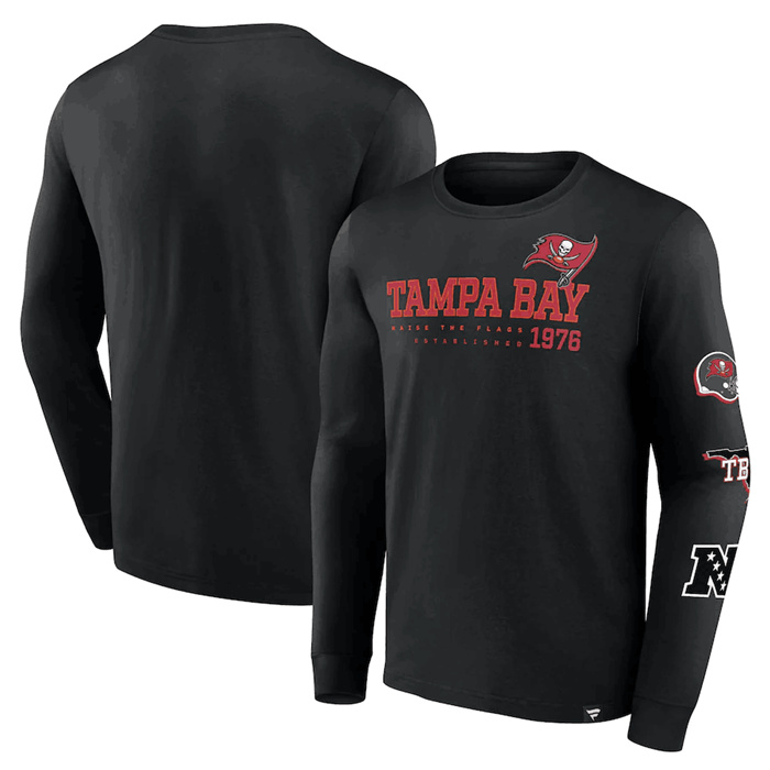 Men's Tampa Bay Buccaneers Black High Whip Pitcher Long Sleeve T-Shirt Men's Tampa Bay Buccaneers Black High Whip Pitcher Long Sleeve T-Shirt