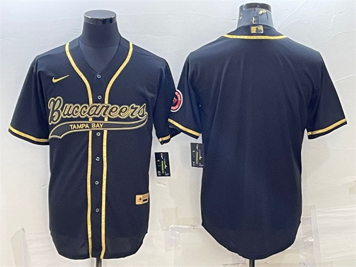 Men's Tampa Bay Buccaneers Blank Black Gold With Patch Cool Base Stitched Baseball Jersey Men's Tampa Bay Buccaneers Blank Black Gold With Patch Cool Base Stitched Baseball Jersey