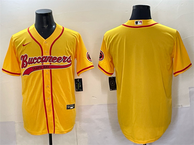 Men's Tampa Bay Buccaneers Blank Gold Cool Base Stitched Baseball Jersey Men's Tampa Bay Buccaneers Blank Gold Cool Base Stitched Baseball Jersey