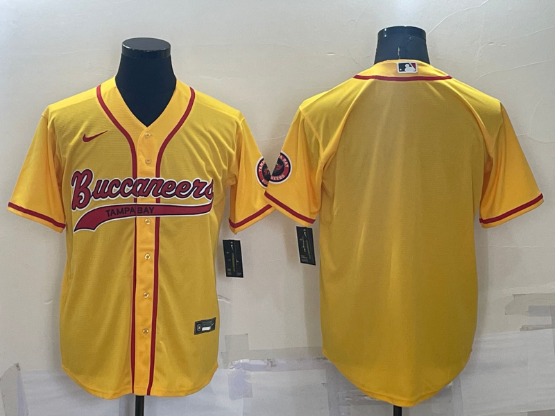 Men's Tampa Bay Buccaneers Blank Yellow Cool Base Stitched Baseball Jersey Men's Tampa Bay Buccaneers Blank Yellow Cool Base Stitched Baseball Jersey