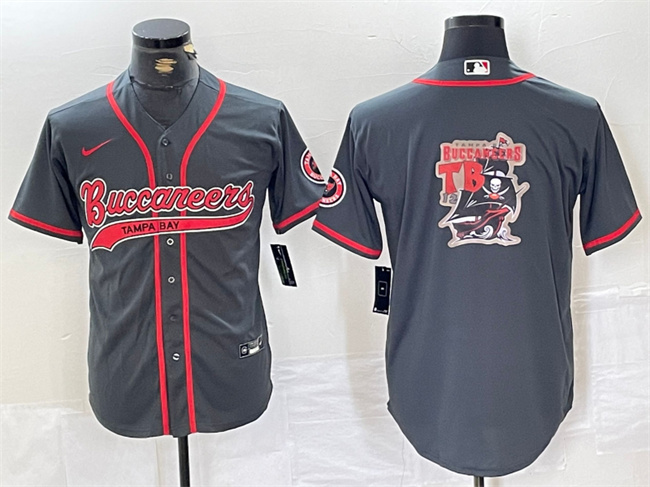 Men's Tampa Bay Buccaneers Grey Team Big Logo With Patch Cool Base Stitched Baseball Jersey Men's Tampa Bay Buccaneers Grey Team Big Logo With Patch Cool Base Stitched Baseball Jersey