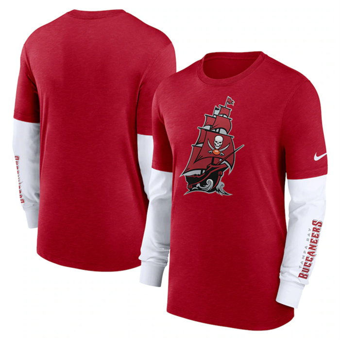 Men's Tampa Bay Buccaneers Heather Red Slub Fashion Long Sleeve T-Shirt Men's Tampa Bay Buccaneers Heather Red Slub Fashion Long Sleeve T-Shirt