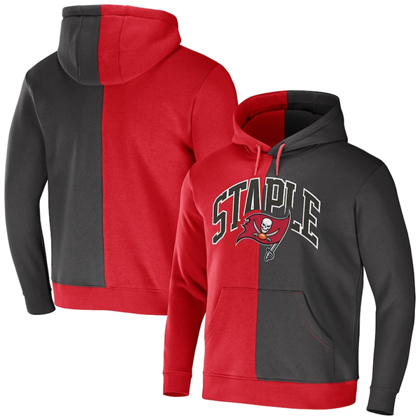 Men's Tampa Bay Buccaneers Red Grey Split Logo Pullover Hoodie