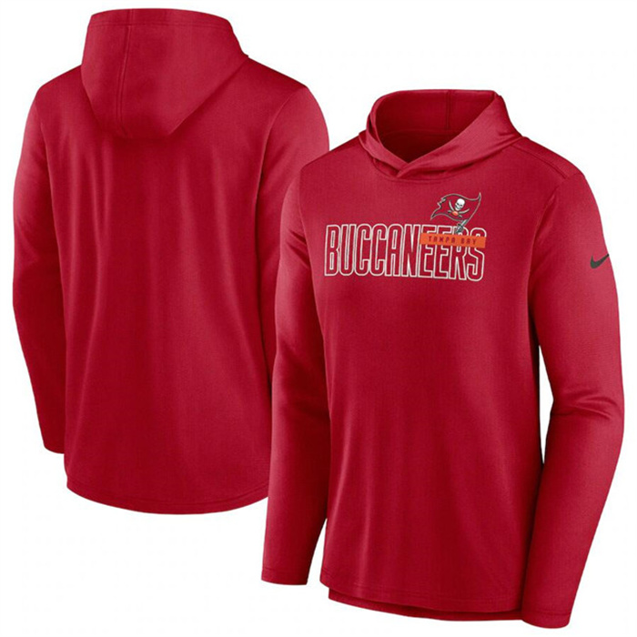 Men's Tampa Bay Buccaneers Red Lightweight Performance Hooded Long Sleeve T-Shirt Men's Tampa Bay Buccaneers Red Lightweight Performance Hooded Long Sleeve T-Shirt