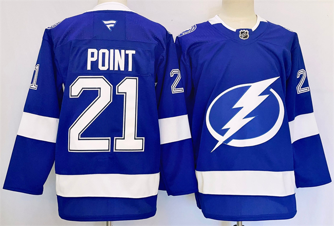 Men's Tampa Bay Lightning #21 Brayden Point 2024-25 Blue Stitched Jersey Men's Tampa Bay Lightning #21 Brayden Point 2024-25 Blue Stitched Jersey