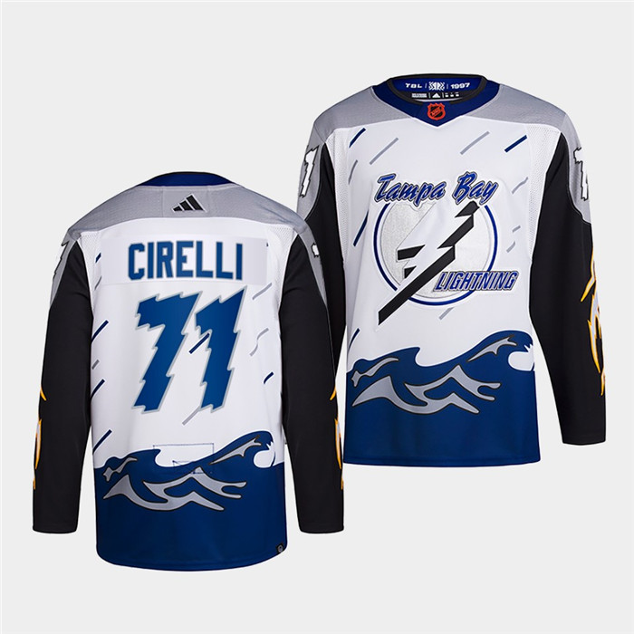Men's Tampa Bay Lightning #71 Anthony Cirelli White 2022 Reverse Retro Stitched Jersey Men's Tampa Bay Lightning #71 Anthony Cirelli White 2022 Reverse Retro Stitched Jersey