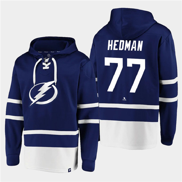 Men's Tampa Bay Lightning #77 Victor Hedman Blue All Stitched Sweatshirt Hoodie Men's Tampa Bay Lightning #77 Victor Hedman Blue All Stitched Sweatshirt Hoodie