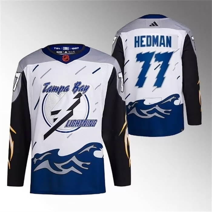 Men's Tampa Bay Lightning #77 Victor Hedman White 2022-23 Reverse Retro Stitched Jersey Men's Tampa Bay Lightning #77 Victor Hedman White 2022-23 Reverse Retro Stitched Jersey