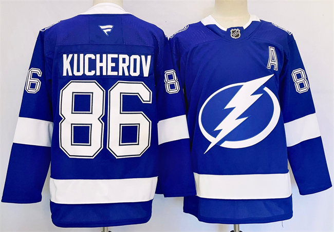 Men's Tampa Bay Lightning #86 Nikita Kucherov 2024-25 Blue Stitched Jersey Men's Tampa Bay Lightning #86 Nikita Kucherov 2024-25 Blue Stitched Jersey