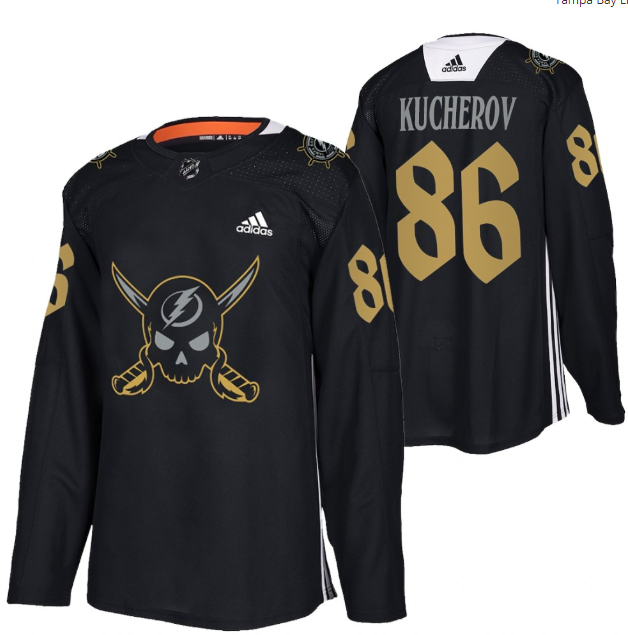 Men's Tampa Bay Lightning #86 Nikita Kucherov Black Gasparilla Inspired Pirate-Themed Warmup Stitched Jersy Men's Tampa Bay Lightning #86 Nikita Kucherov Black Gasparilla Inspired Pirate-Themed Warmup Stitched Jersy