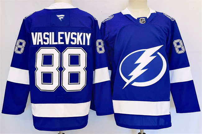 Men's Tampa Bay Lightning #88 Andrei Vasilevskiy 2024-25 Blue Stitched Jersey Men's Tampa Bay Lightning #88 Andrei Vasilevskiy 2024-25 Blue Stitched Jersey