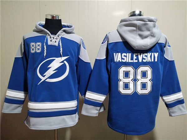 Men's Tampa Bay Lightning #88 Andrei Vasilevskiy Blue Ageless Must-Have Lace-Up Pullover Hoodie Men's Tampa Bay Lightning #88 Andrei Vasilevskiy Blue Ageless Must-Have Lace-Up Pullover Hoodie