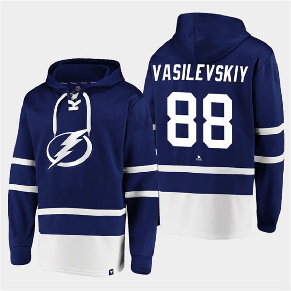 Men's Tampa Bay Lightning #88 Andrei Vasilevskiy Blue All Stitched Sweatshirt Hoodie Men's Tampa Bay Lightning #88 Andrei Vasilevskiy Blue All Stitched Sweatshirt Hoodie