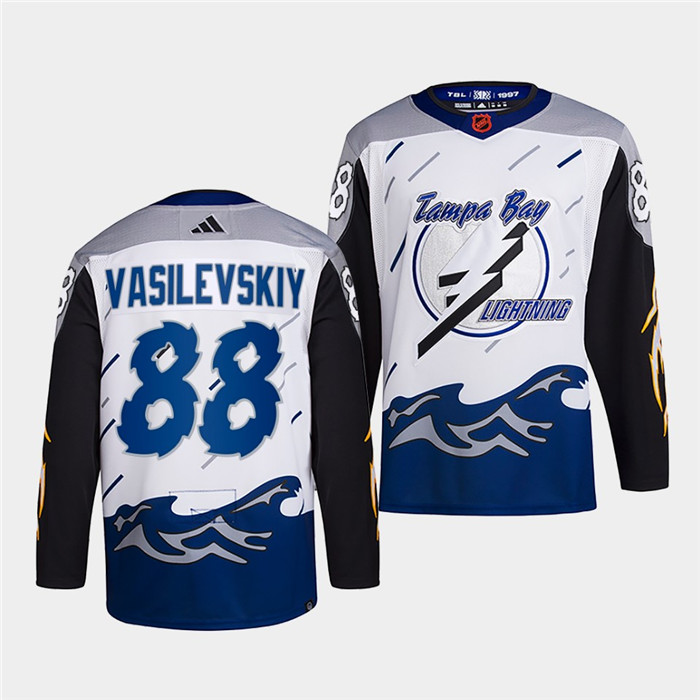 Men's Tampa Bay Lightning #88 Andrei Vasilevskiy White 2022 Reverse Retro Stitched Jersey Men's Tampa Bay Lightning #88 Andrei Vasilevskiy White 2022 Reverse Retro Stitched Jersey