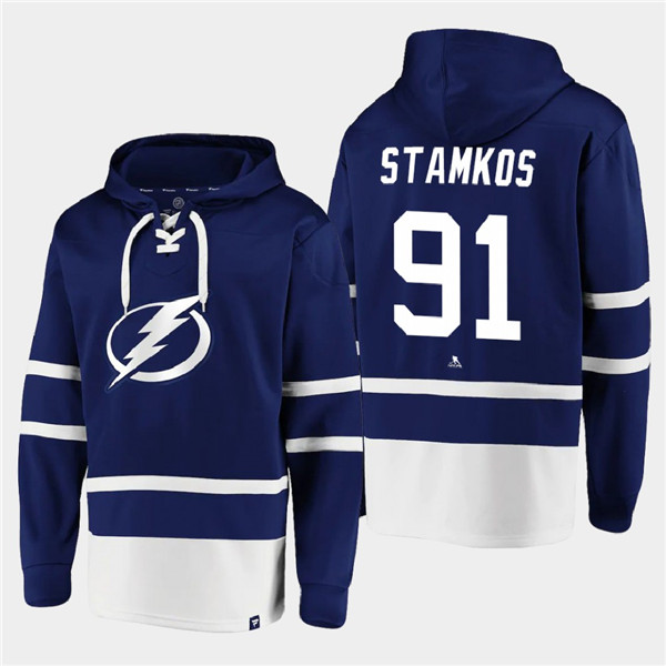 Men's Tampa Bay Lightning #91 Steven Stamkos Blue All Stitched Sweatshirt Hoodie Men's Tampa Bay Lightning #91 Steven Stamkos Blue All Stitched Sweatshirt Hoodie