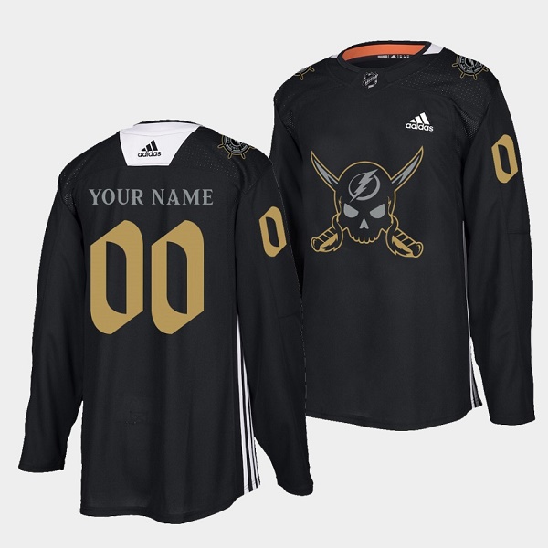 Men's Tampa Bay Lightning Customized Black Gasparilla Inspired Pirate-Themed Warmup Stitched Jersy Men's Tampa Bay Lightning Customized Black Gasparilla Inspired Pirate-Themed Warmup Stitched Jersy