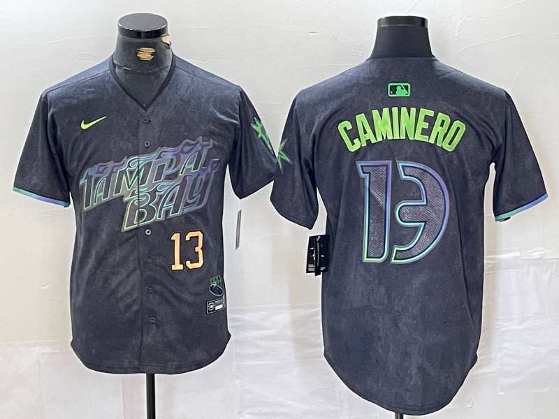 Men's Tampa Bay Rays #13 Junior Caminero Charcoal 2024 City Connect Limited Stitched jerseys 3 Men's Tampa Bay Rays #13 Junior Caminero Charcoal 2024 City Connect Limited Stitched jerseys 3
