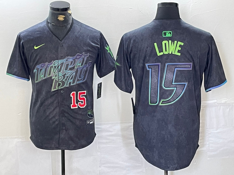 Men's Tampa Bay Rays #15 Josh Lowe Charcoal 2024 City Connect Limited Stitched jerseys Men's Tampa Bay Rays #15 Josh Lowe Charcoal 2024 City Connect Limited Stitched jerseys