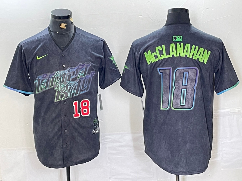 Men's Tampa Bay Rays #18 Shane McClanahan Charcoal 2024 City Connect Limited Stitched Baseball Jersey 1 Men's Tampa Bay Rays #18 Shane McClanahan Charcoal 2024 City Connect Limited Stitched Baseball Jersey 1