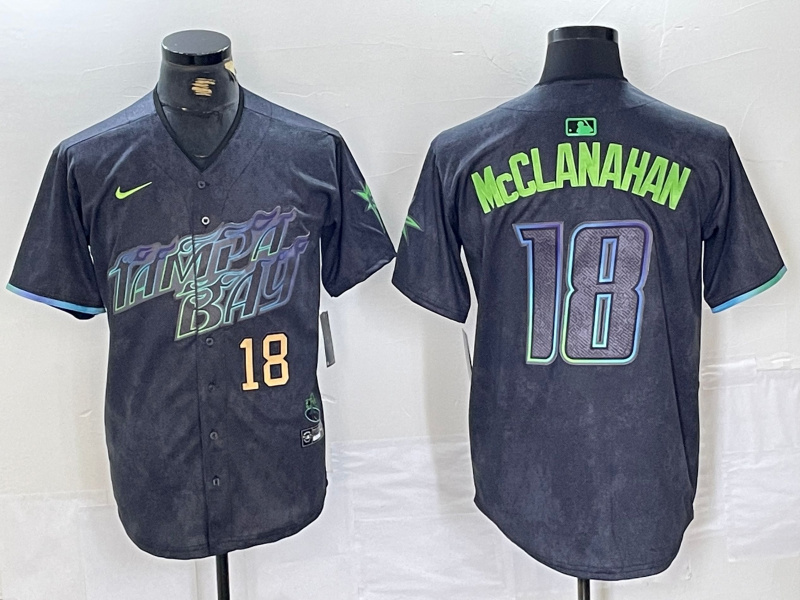 Men's Tampa Bay Rays #18 Shane McClanahan Charcoal 2024 City Connect Limited Stitched Baseball Jersey 2 Men's Tampa Bay Rays #18 Shane McClanahan Charcoal 2024 City Connect Limited Stitched Baseball Jersey 2