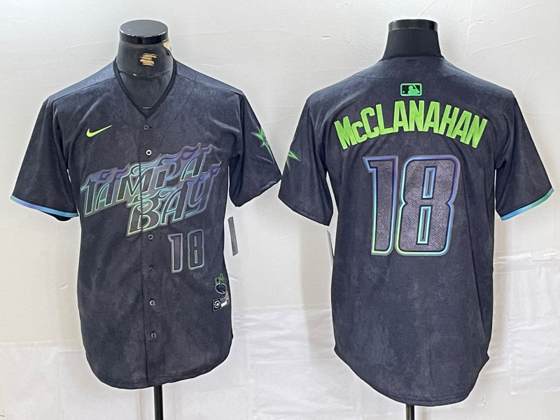 Men's Tampa Bay Rays #18 Shane McClanahan Charcoal 2024 City Connect Limited Stitched Baseball Jersey 4 Men's Tampa Bay Rays #18 Shane McClanahan Charcoal 2024 City Connect Limited Stitched Baseball Jersey 4