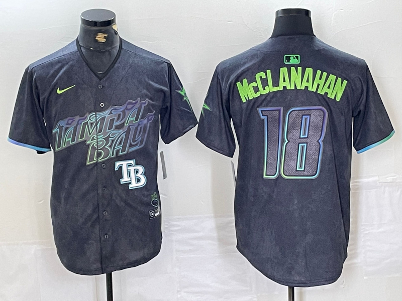 Men's Tampa Bay Rays #18 Shane McClanahan Charcoal 2024 City Connect Limited Stitched Baseball Jersey Men's Tampa Bay Rays #18 Shane McClanahan Charcoal 2024 City Connect Limited Stitched Baseball Jersey
