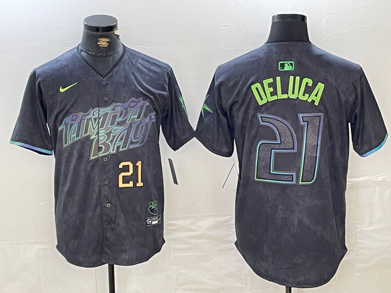 Men's Tampa Bay Rays #21 Jonny DeLuca Charcoal 2024 City Connect Limited Stitched jerseys 1 Men's Tampa Bay Rays #21 Jonny DeLuca Charcoal 2024 City Connect Limited Stitched jerseys 1