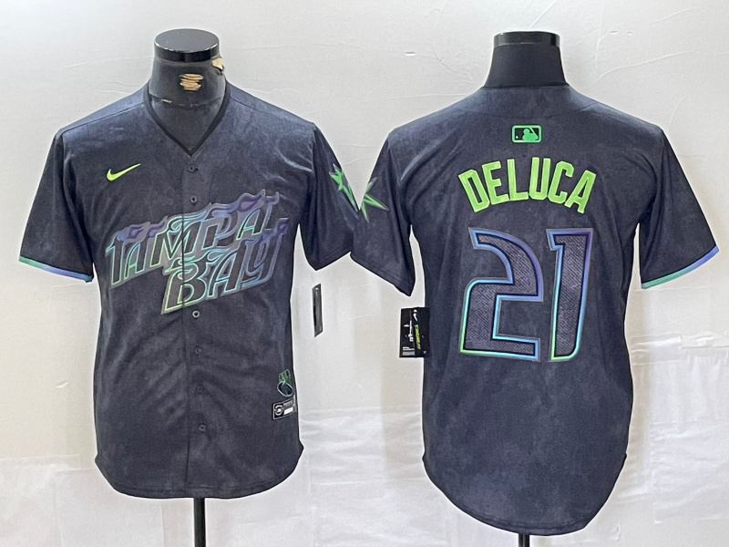 Men's Tampa Bay Rays #21 Jonny DeLuca Charcoal 2024 City Connect Limited Stitched jerseys 2 Men's Tampa Bay Rays #21 Jonny DeLuca Charcoal 2024 City Connect Limited Stitched jerseys 2