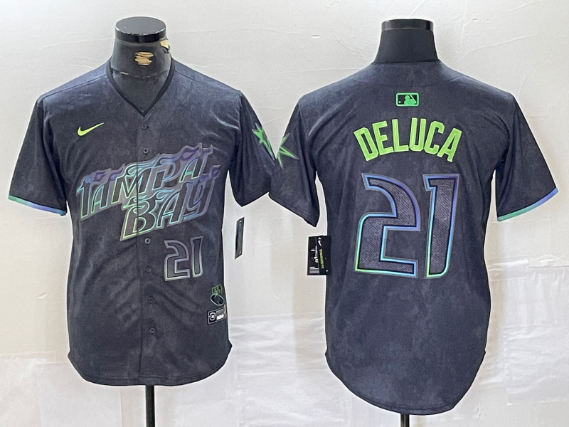 Men's Tampa Bay Rays #21 Jonny DeLuca Charcoal 2024 City Connect Limited Stitched jerseys 3 Men's Tampa Bay Rays #21 Jonny DeLuca Charcoal 2024 City Connect Limited Stitched jerseys 3