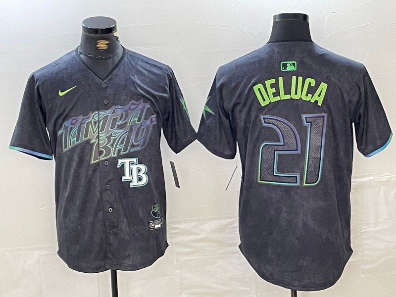 Men's Tampa Bay Rays #21 Jonny DeLuca Charcoal 2024 City Connect Limited Stitched jerseys 4 Men's Tampa Bay Rays #21 Jonny DeLuca Charcoal 2024 City Connect Limited Stitched jerseys 4