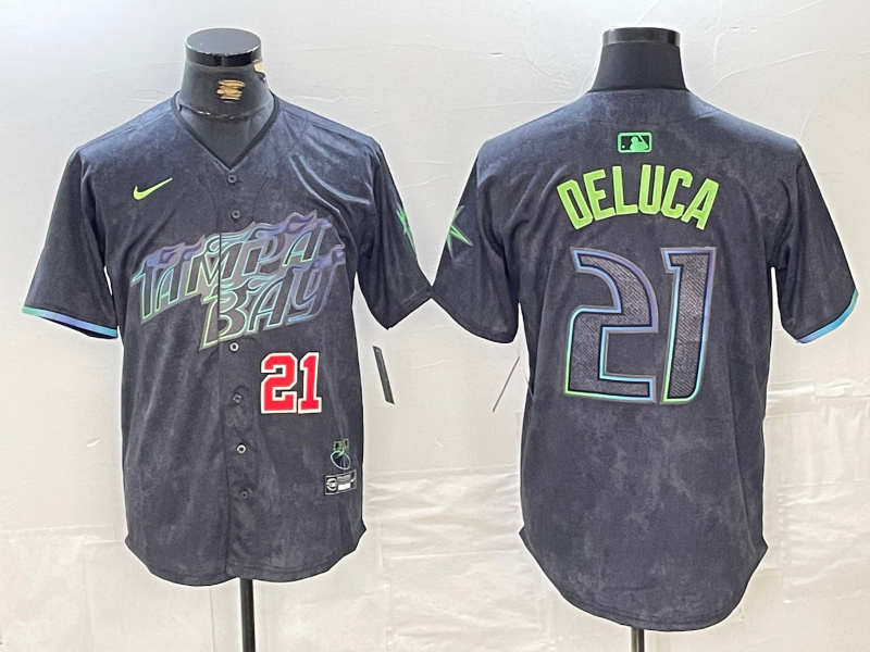 Men's Tampa Bay Rays #21 Jonny DeLuca Charcoal 2024 City Connect Limited Stitched jerseys 8 Men's Tampa Bay Rays #21 Jonny DeLuca Charcoal 2024 City Connect Limited Stitched jerseys 8