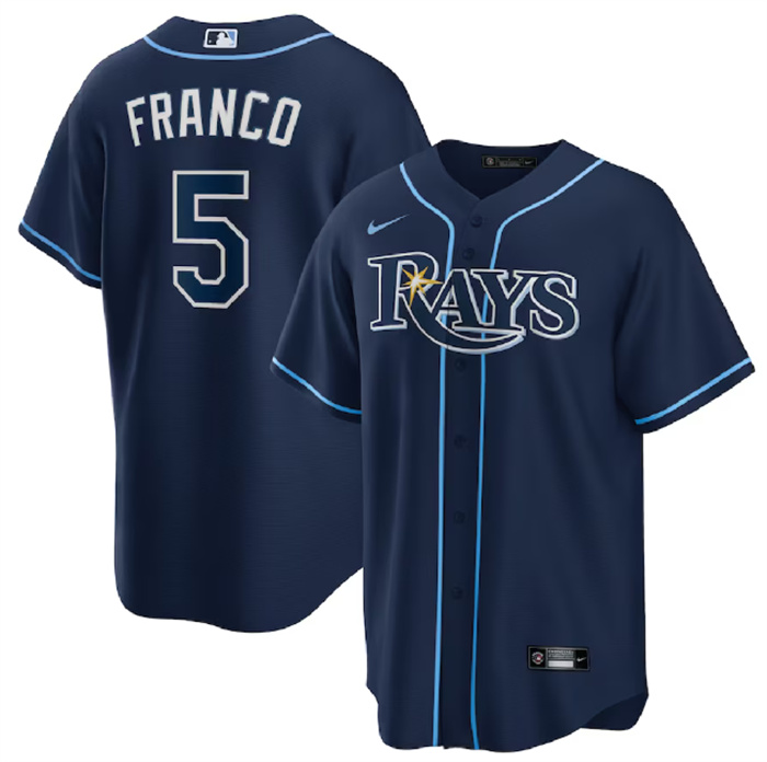 Men's Tampa Bay Rays #5 Wander Franco Navy Cool Base Stitched Baseball Jersey Men's Tampa Bay Rays #5 Wander Franco Navy Cool Base Stitched Baseball Jersey