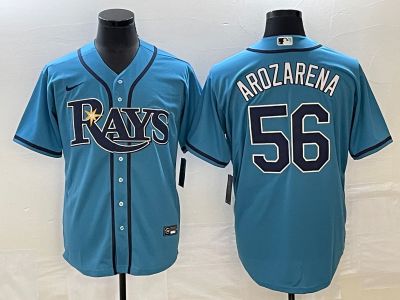 Men's Tampa Bay Rays #56 Randy Arozarena Blue Cool Base Stitched Baseball Jersey 2 Men's Tampa Bay Rays #56 Randy Arozarena Blue Cool Base Stitched Baseball Jersey 2