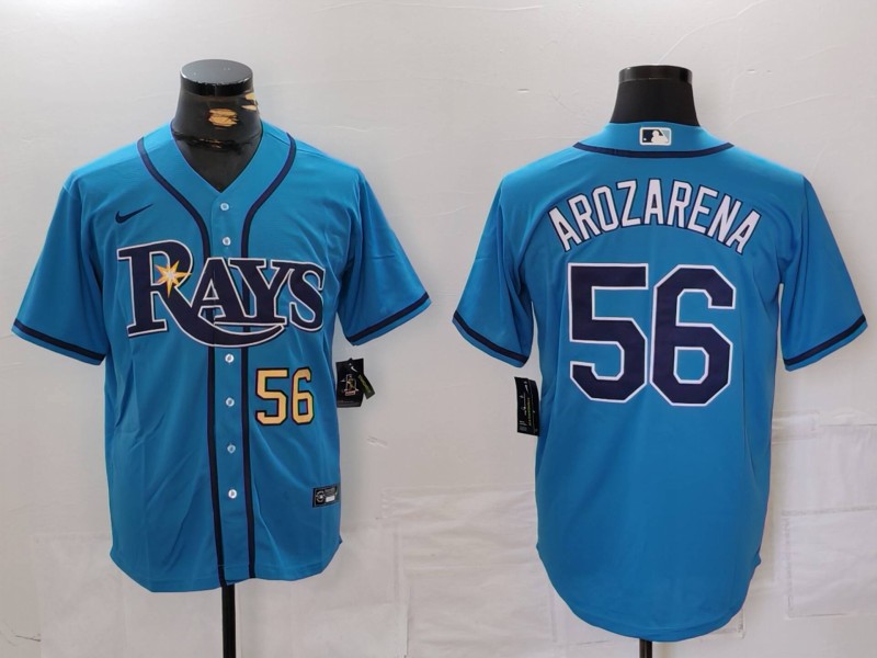 Men's Tampa Bay Rays #56 Randy Arozarena Blue Cool Base Stitched Baseball Jersey 3 Men's Tampa Bay Rays #56 Randy Arozarena Blue Cool Base Stitched Baseball Jersey 3