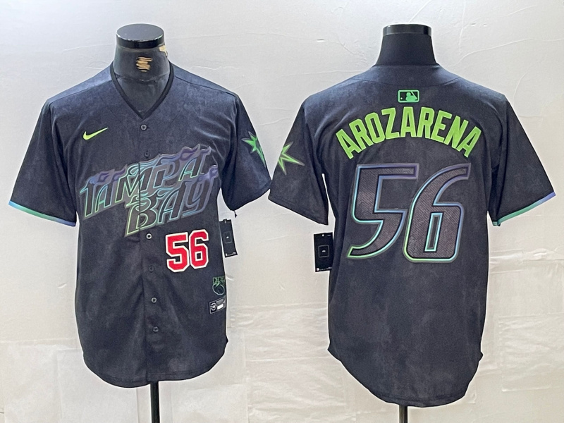 Men's Tampa Bay Rays #56 Randy Arozarena Charcoal 2024 City Connect Limited Stitched Baseball Jersey 2 Men's Tampa Bay Rays #56 Randy Arozarena Charcoal 2024 City Connect Limited Stitched Baseball Jersey 2
