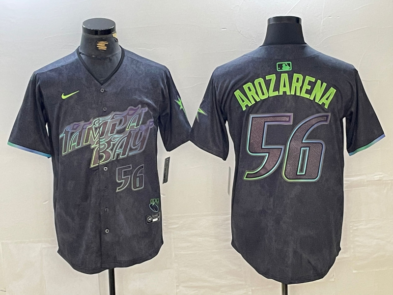 Men's Tampa Bay Rays #56 Randy Arozarena Charcoal 2024 City Connect Limited Stitched Baseball Jersey 6 Men's Tampa Bay Rays #56 Randy Arozarena Charcoal 2024 City Connect Limited Stitched Baseball Jersey 6