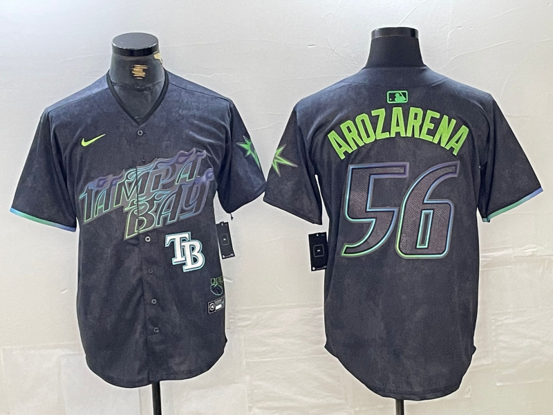Men's Tampa Bay Rays #56 Randy Arozarena Charcoal 2024 City Connect Limited Stitched Baseball Jersey 7 Men's Tampa Bay Rays #56 Randy Arozarena Charcoal 2024 City Connect Limited Stitched Baseball Jersey 7