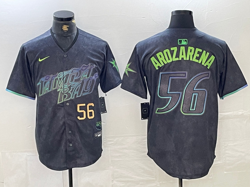 Men's Tampa Bay Rays #56 Randy Arozarena Charcoal 2024 City Connect Limited Stitched Baseball Jersey 9 Men's Tampa Bay Rays #56 Randy Arozarena Charcoal 2024 City Connect Limited Stitched Baseball Jersey 9