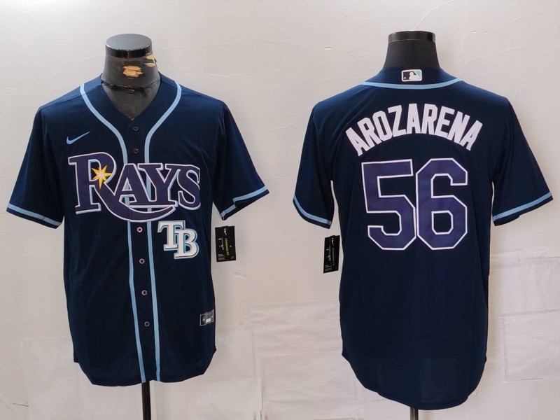 Men's Tampa Bay Rays #56 Randy Arozarena Navy Cool Base Stitched Baseball Jersey 3 Men's Tampa Bay Rays #56 Randy Arozarena Navy Cool Base Stitched Baseball Jersey 3