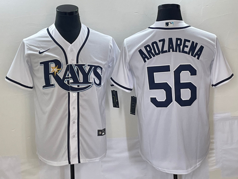Men's Tampa Bay Rays #56 Randy Arozarena White Cool Base Stitched Baseball Jersey 2 Men's Tampa Bay Rays #56 Randy Arozarena White Cool Base Stitched Baseball Jersey 2