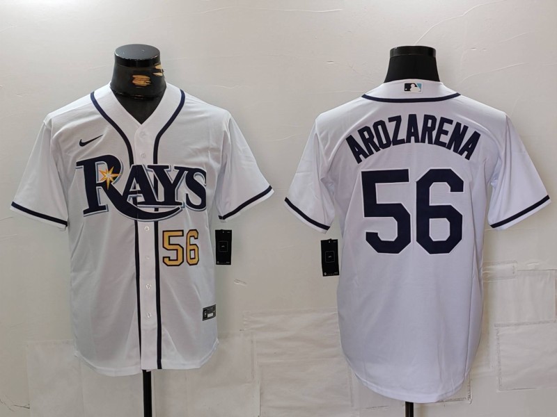 Men's Tampa Bay Rays #56 Randy Arozarena White Cool Base Stitched Baseball Jersey 3 Men's Tampa Bay Rays #56 Randy Arozarena White Cool Base Stitched Baseball Jersey 3