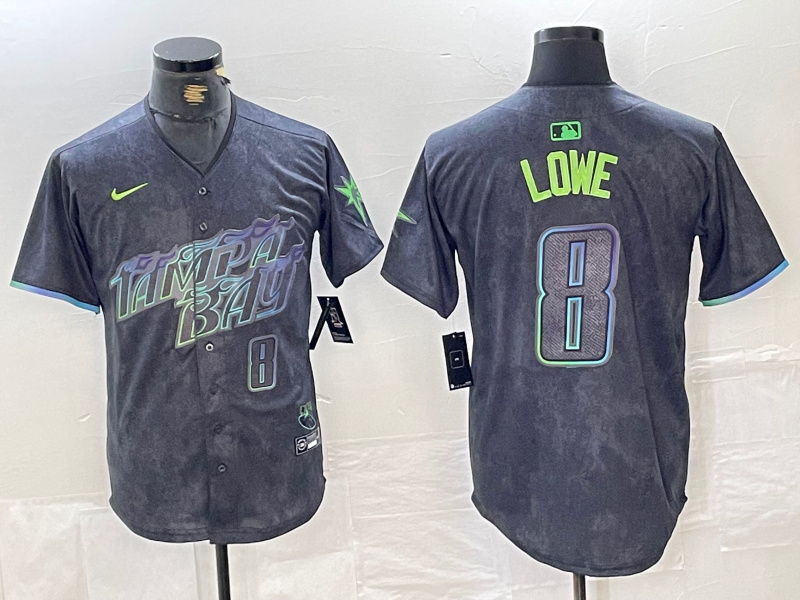 Men's Tampa Bay Rays #8 Brandon Lowe Charcoal 2024 City Connect Limited Stitched jerseys Men's Tampa Bay Rays #8 Brandon Lowe Charcoal 2024 City Connect Limited Stitched jerseys