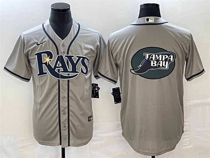 Men's Tampa Bay Rays Gray Team Big Logo Cool Base Stitched Baseball Jersey Men's Tampa Bay Rays Gray Team Big Logo Cool Base Stitched Baseball Jersey