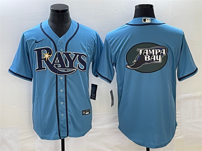 Men's Tampa Bay Rays Light Blue Team Big Logo Cool Base Stitched Baseball Jersey Men's Tampa Bay Rays Light Blue Team Big Logo Cool Base Stitched Baseball Jersey