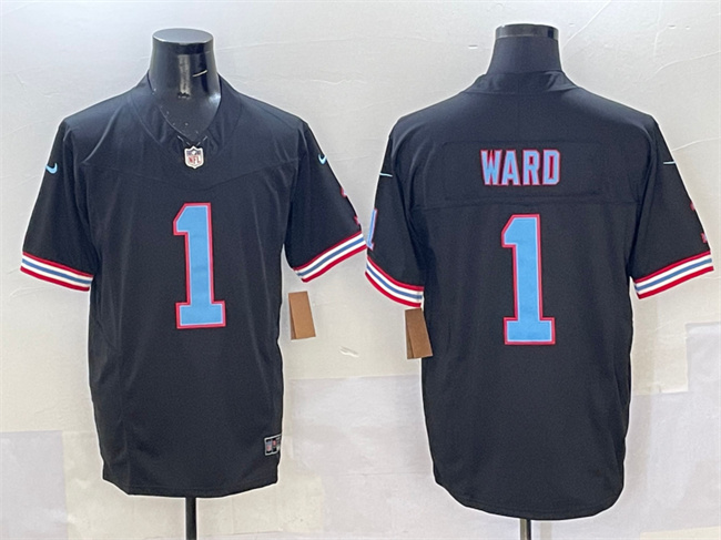Men's Tennessee Titans #1 Cameron Ward Black 2025 Draft F.U.S.E. Vapor Limited Stitched Football Jersey Men's Tennessee Titans #1 Cameron Ward Black 2025 Draft F.U.S.E. Vapor Limited Stitched Football Jersey