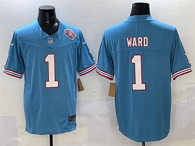 Men's Tennessee Titans #1 Cameron Ward Blue 2025 Draft F.U.S.E. 1997 Throwback Patch Vapor Limited Stitched Football Jersey Men's Tennessee Titans #1 Cameron Ward Blue 2025 Draft F.U.S.E. 1997 Throwback Patch Vapor Limited Stitched Football Jersey