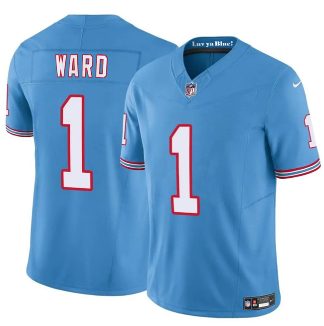 Men's Tennessee Titans #1 Cameron Ward Blue 2025 Draft F.U.S.E. Throwback Vapor Limited Stitched Football Jersey Men's Tennessee Titans #1 Cameron Ward Blue 2025 Draft F.U.S.E. Throwback Vapor Limited Stitched Football Jersey