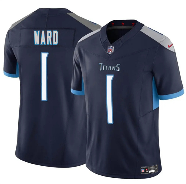 Men's Tennessee Titans #1 Cameron Ward Navy 2025 Draft F.U.S.E. Vapor Limited Stitched Football Jersey Men's Tennessee Titans #1 Cameron Ward Navy 2025 Draft F.U.S.E. Vapor Limited Stitched Football Jersey