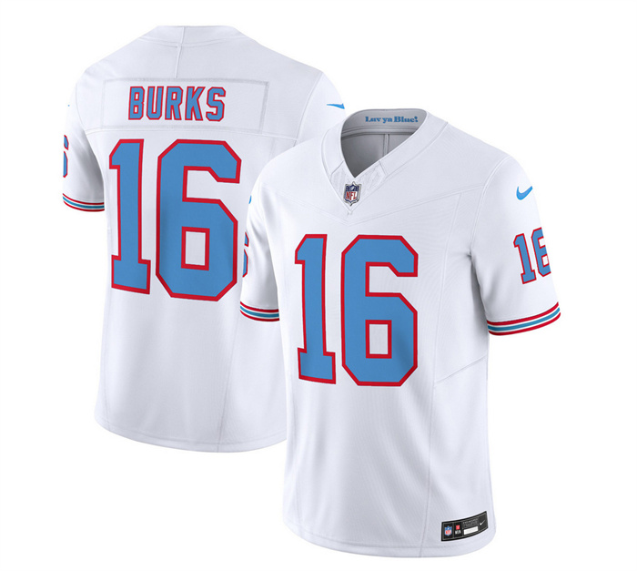 Men's Tennessee Titans #16 Treylon Burks White 2023 F.U.S.E. Vapor Limited Throwback Stitched Football Jersey Men's Tennessee Titans #16 Treylon Burks White 2023 F.U.S.E. Vapor Limited Throwback Stitched Football Jersey