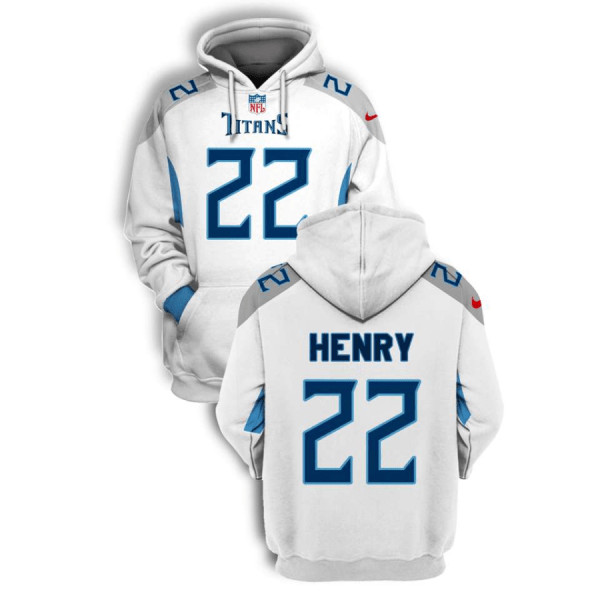 Men's Tennessee Titans #22 Derrick Henry 2021 White Pullover Hoodie Men's Tennessee Titans #22 Derrick Henry 2021 White Pullover Hoodie